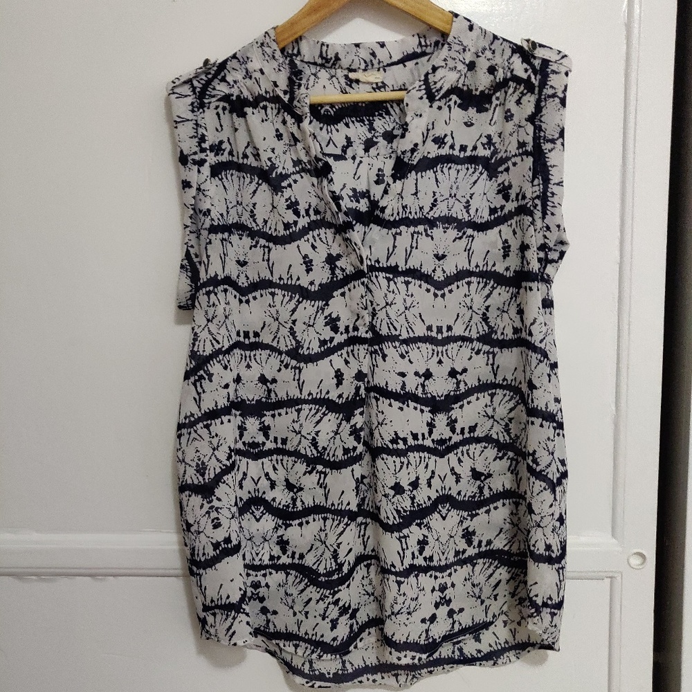 Antilia Femme White and Blue Striped Boho Top (XL)